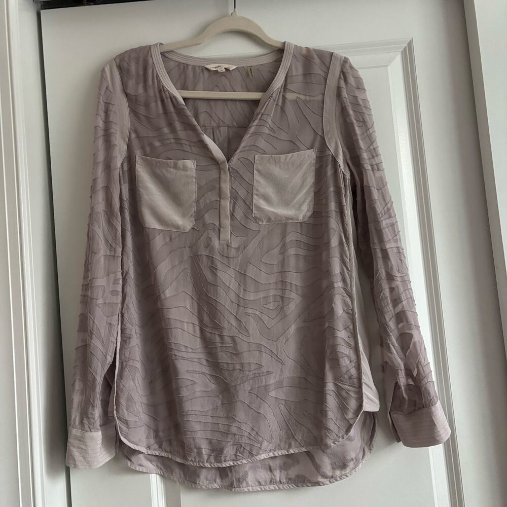 Rebecca Taylor Silk Burnout Sheer Lavender Textured Blouse Top 10 Popover